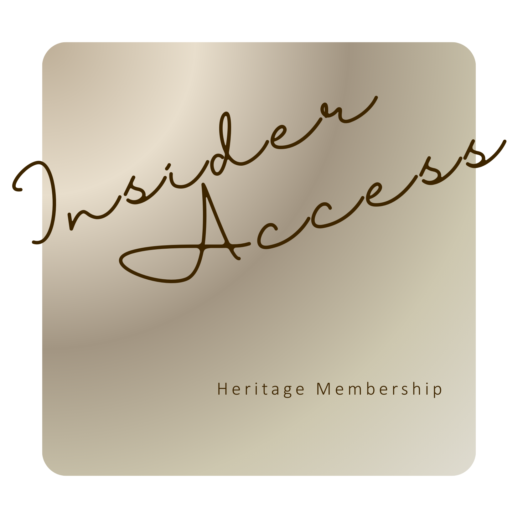 Gold card with 'Insider Access' and 'Heritage Membership' text on a white background